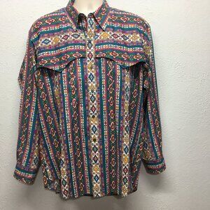 Ruddock Bros XL Mens Button Up Western Shirt Aztec Brushpopper Striped Multicolo